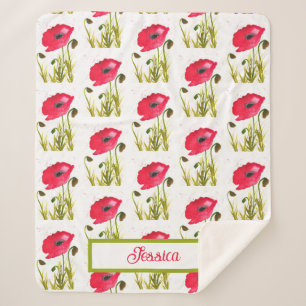 Cobertor Sherpa Aquarela Flores Vermelhas Vópidas Nursery Natureza