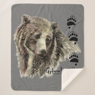Cobertor Sherpa Aquarela Grizzly Bear Natureza