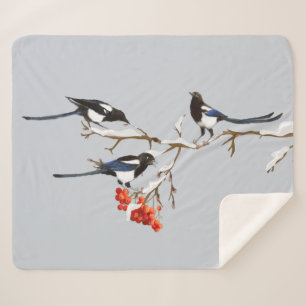 Cobertor Sherpa Aquarela Jardinagem Aves Magpies Natureza