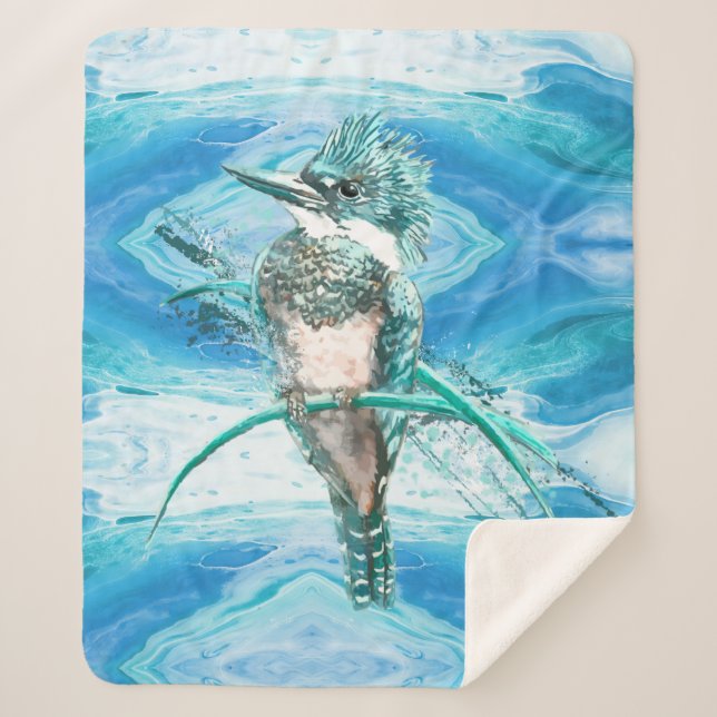 Cobertor Sherpa Aquarela Kingfisher Bird Natureza-Natureza (Frente)