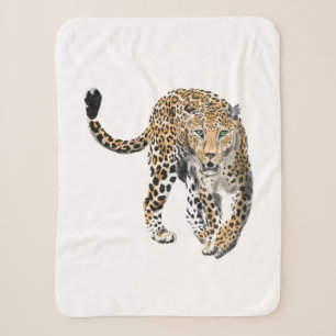 Cobertor Sherpa aquarela leopardo gato da selva animal pintado ver