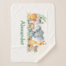 Cobertor Sherpa Aquarela Safari Bebês Elefante Para Bebês