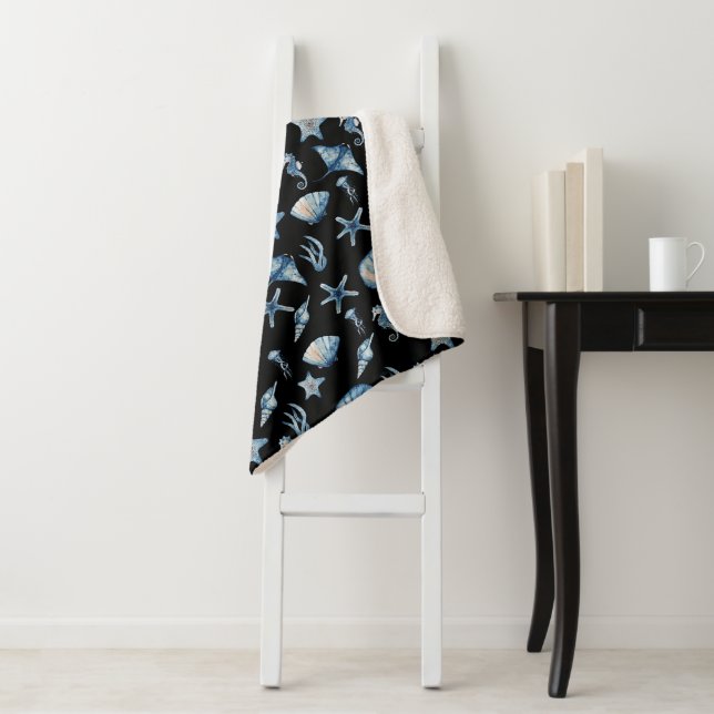 Cobertor Sherpa Aquarela Sob O Padrão Marítimo (In Situ)