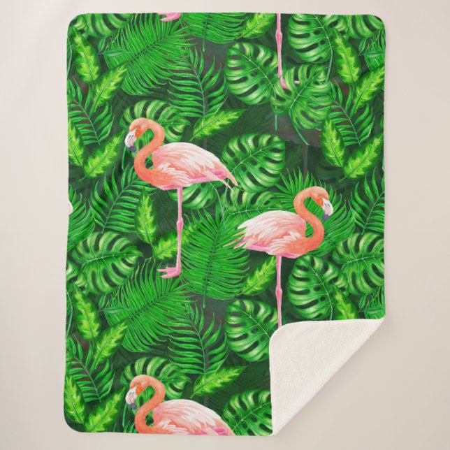 Cobertor Sherpa Aquarela tropical Flamingo (Frente)