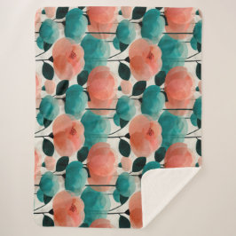 Cobertor Sherpa Aquarela Vintage Floral Rosa e Verde