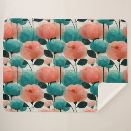 Cobertor Sherpa Aquarela Vintage Floral Rosa e Verde