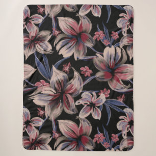 Cobertor Sherpa Aquarelas Crimson Floral em Preto