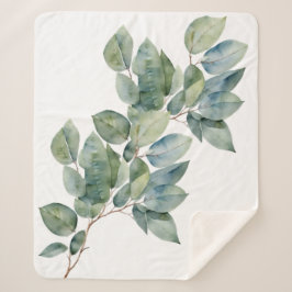 Cobertor Sherpa Aquarelas eucalyptus com vegetação macia