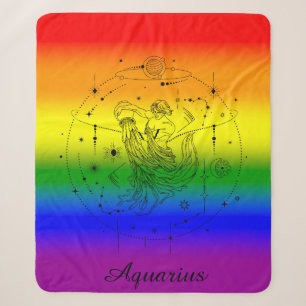 Cobertor Sherpa Aquarius Zodiac LGBTQ Pride Rainbow Design