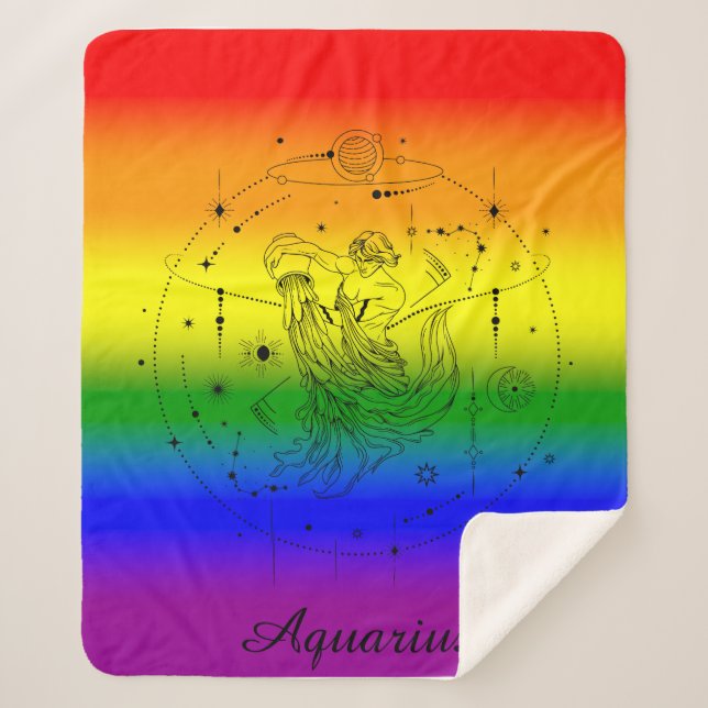 Cobertor Sherpa Aquarius Zodiac LGBTQ Pride Rainbow Design (Frente)