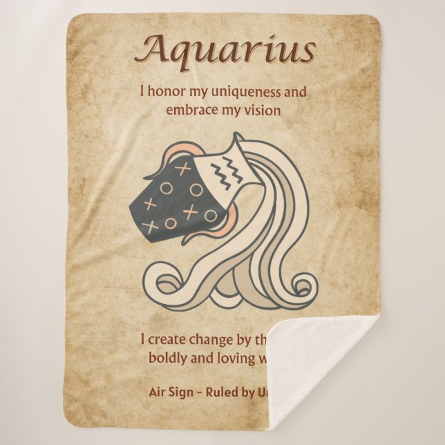 Cobertor Sherpa Aquarius Zodiac Sign with Affirmations (Frente)