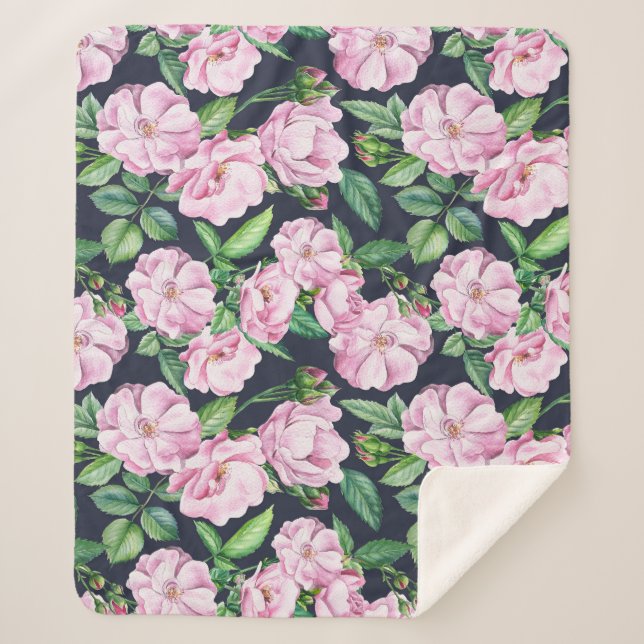 Cobertor Sherpa Aquecida das Ramificações de Rosa Elegante (Frente)