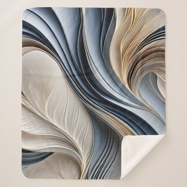 Cobertor Sherpa Ar ouro - Abstrato de fluxo azul suave e Dourado (Frente)