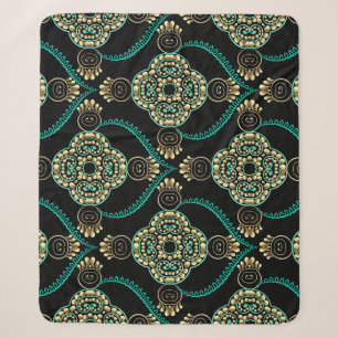 Cobertor Sherpa Árabe Floral, Padrão de Elegância Vintage.