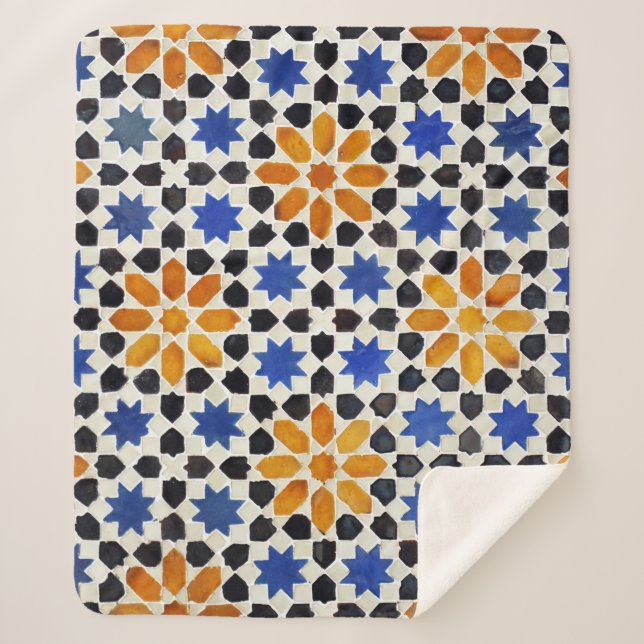 Cobertor Sherpa Árabe marroquino: Fundo do Azulejo mosaico. (Frente)
