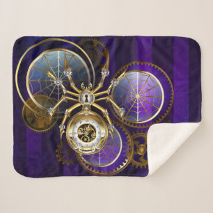 Cobertor Sherpa Aranha Steampunk no fundo roxo