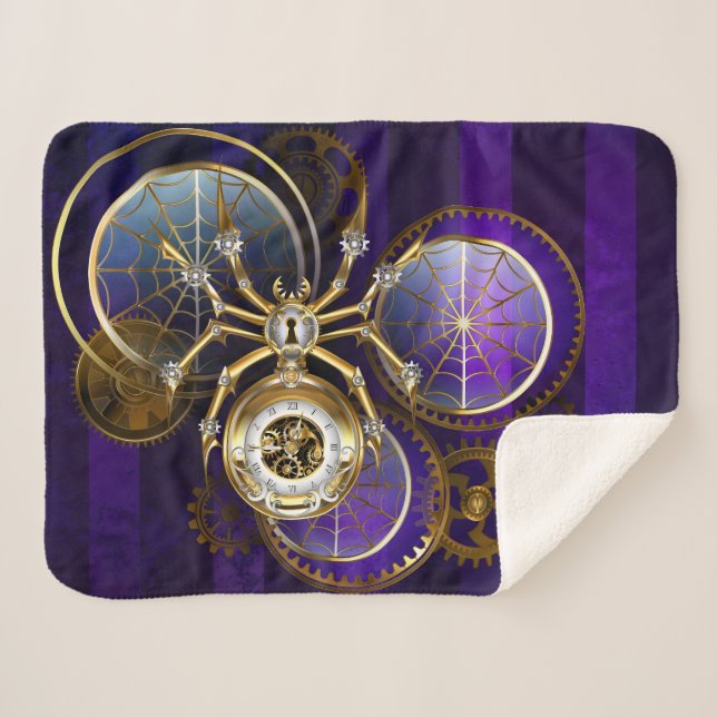 Cobertor Sherpa Aranha Steampunk no fundo roxo (Frente (Horizontal))