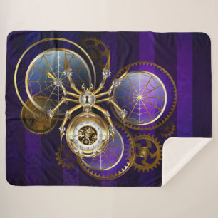 Cobertor Sherpa Aranha Steampunk no fundo roxo