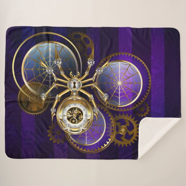 Cobertor Sherpa Aranha Steampunk no fundo roxo (Frente (Horizontal))
