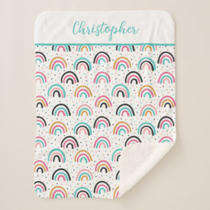 Cobertor Sherpa Arco-íris Boho Personalizado Azul Turquesa Laranja