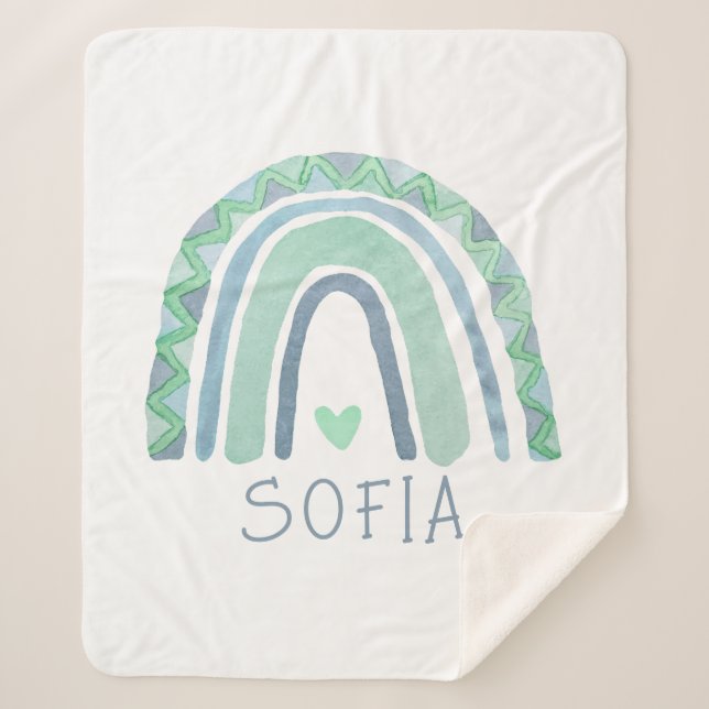 Cobertor Sherpa Arco-íris de bico verde-mint e azul (Frente)