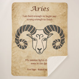 Cobertor Sherpa Aries Zodiac Design with Bold Aries Affirmations 