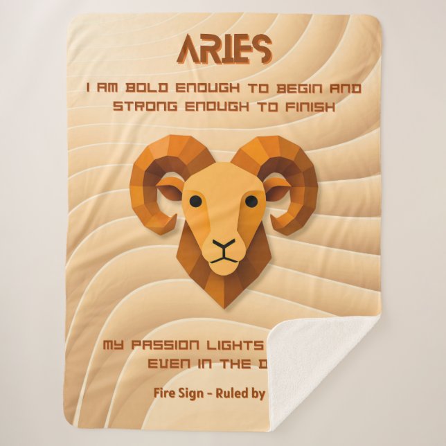 Cobertor Sherpa Aries Zodiac Sign Modern 3D Affirmation  (Frente)