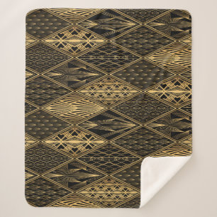 Cobertor Sherpa Art Deco Black Dourado Elegance