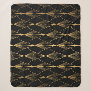 Cobertor Sherpa Art Deco: Dourado Luxo sem costura preto