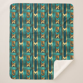 Cobertor Sherpa Art Deco Geometric Arrows, Gold and Turquoise
