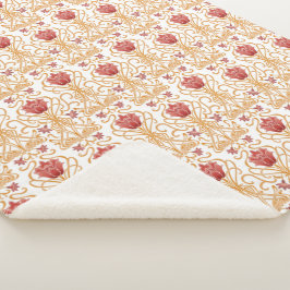 Cobertor Sherpa Art Nouveau flores brancas