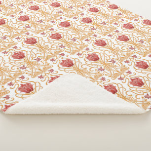 Cobertor Sherpa Art Nouveau flores brancas