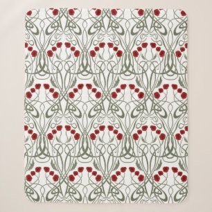 Cobertor Sherpa Art Nouveau Papoulas Geométricas e Caules Sinuosos