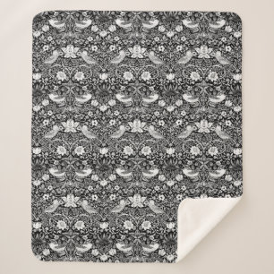 Cobertor Sherpa Art Nouveau Pássaro e Flor, Preto e Branco