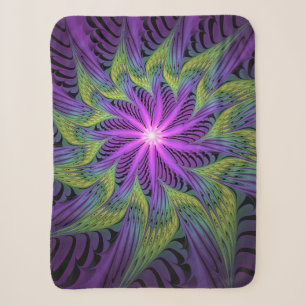 Cobertor Sherpa Arte abstrata fractal moderna flor roxa verde