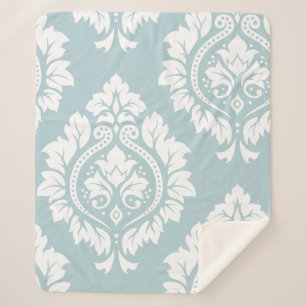 Cobertor Sherpa Arte Damasco Decorativa I Branco sobre Azul Ovo de