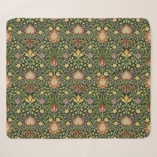 Cobertor Sherpa Arte de Azulejo Floral Persa Preto William Morris
