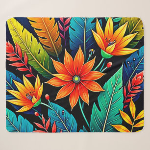 Cobertor Sherpa Arte de Flores Tropicais Vibrantes