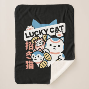 Cobertor Sherpa Arte de Gato Sortudo – Maneki Neko com Moeda de Ou