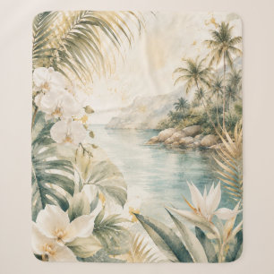 Cobertor Sherpa Arte de Parede Aquarela Tropical de Luxo Costeira