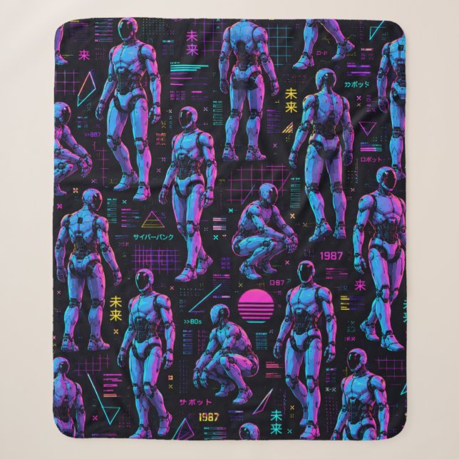 Cobertor Sherpa Arte de Robô Humanoide Futurista | Android de Ficç (Frente)