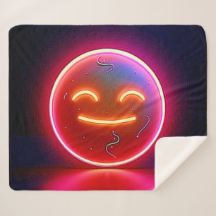 Cobertor Sherpa Arte de Rosto Feliz com Brilho Neon