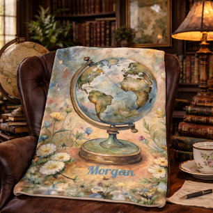 Cobertor Sherpa Arte de Viagens Mundial Vintage Personalizada