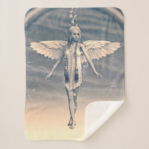 Cobertor Sherpa Arte do Arco-íris do Anjo Guardião Vintage