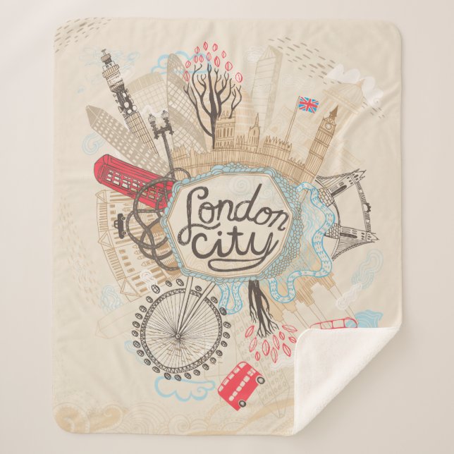 Cobertor Sherpa Arte do Doodle da cidade de Londres (Frente)