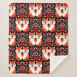 Cobertor Sherpa Arte Folclórica da Raposa Escandinava