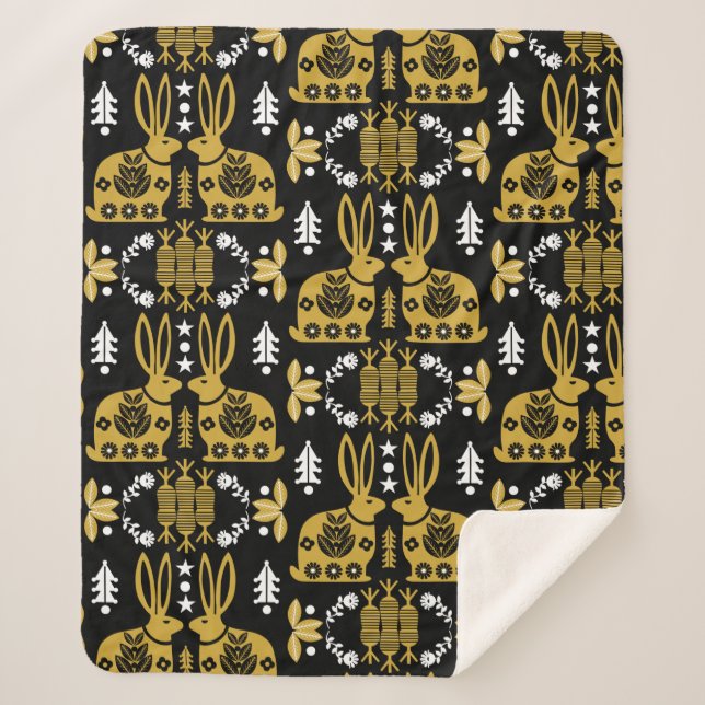 Cobertor Sherpa Arte Foliar Nórdica Escandinava do Coelho (Frente)