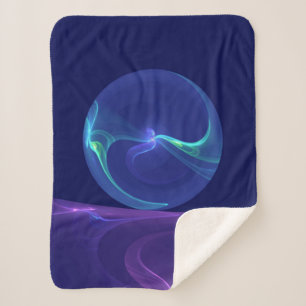 Cobertor Sherpa Arte fractal abstrata de sonho roxo azul luminoso