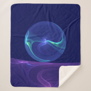 Cobertor Sherpa Arte Fractal Abstrata Sonho Roxo Azul Luminoso