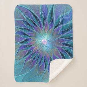 Cobertor Sherpa Arte Fractal Abstrato de Sonho Roxo Azul